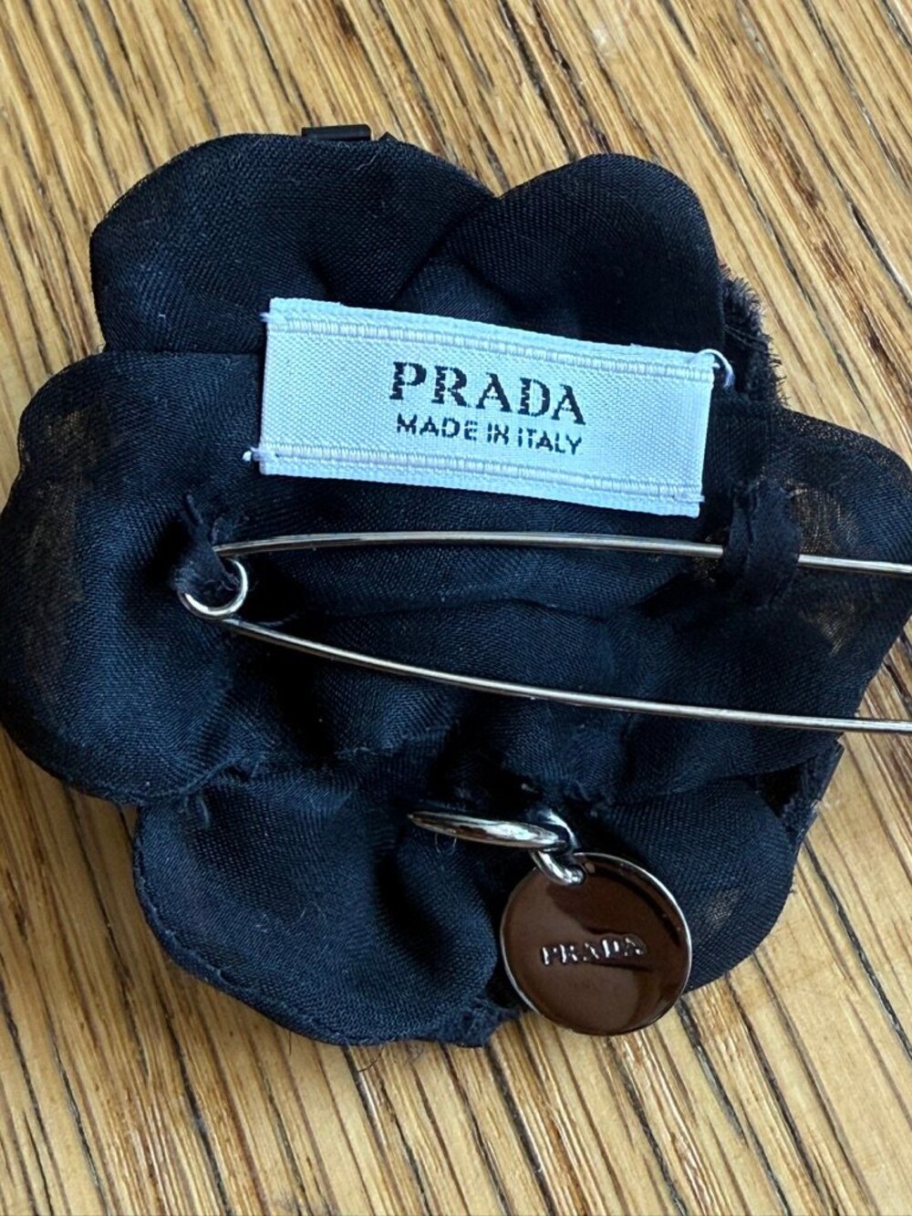 Prada Black Beaded Fabric Flower Brooch Pin, EUC - Picture 3 of 5